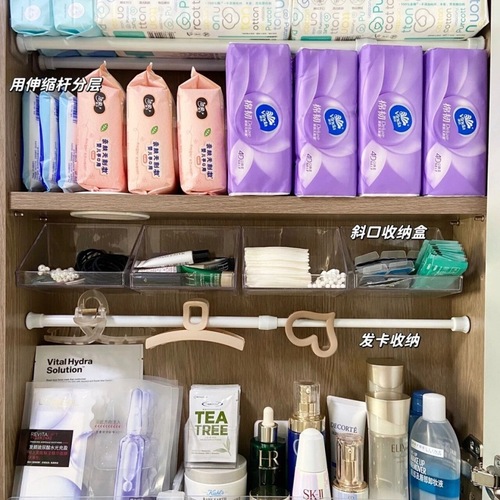Layered partitions in kitchen cabinets, storage racks, storage baskets, punch-free telescopic rod storage racks, under-sink artifacts