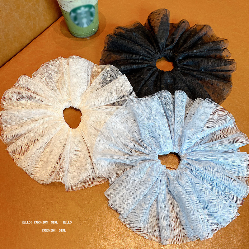 Korean Style New Style Mesh Poll Dot Large Intestine Hair Ring High J-Sense Elegant Large Lace Hair Ring Hair Rope Women's Hair Accessories