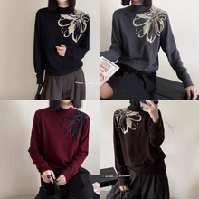 新款大码女装 高档时尚复古提花半高领针织衫 宽松大版女装