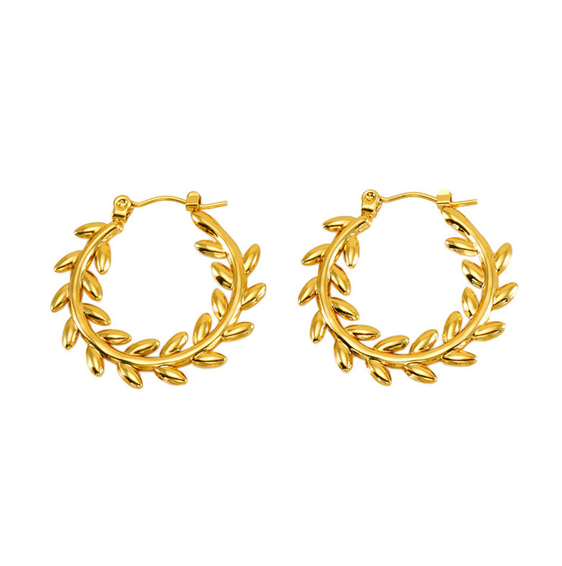 Star Pattern Women's Gender PVD Coated 18K Gold Plated Star 304 Stainless Steel Retro Waterproof Non Tarnish Hoop Earrings
