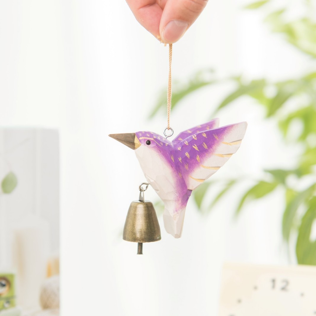 Hecha a mano colibríes colgar decoración de mesa campana colgar decoración de patio campana de viento pájaros