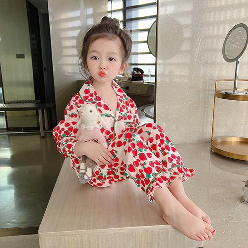 Girls pajamas 2024 new spring and autumn girls spring thin baby split suit long-sleeved children's home clothes