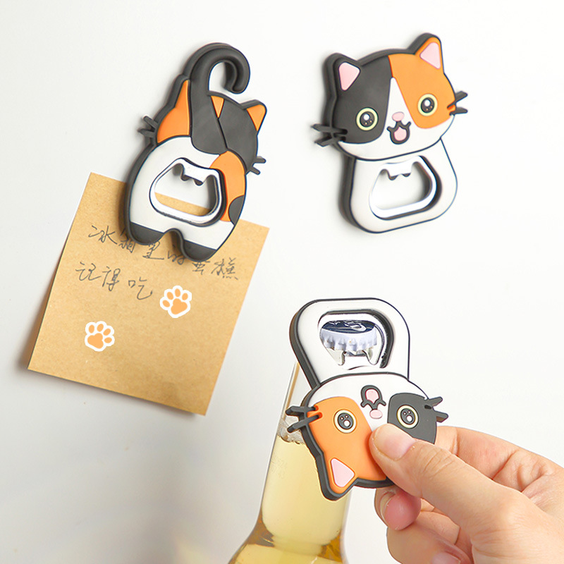 귀여운 고양이 냉장고 자석 병 오프너 창조적 인 부엌 일본 귀여운 3 꽃 고양이 만화 창조적 인 고양이