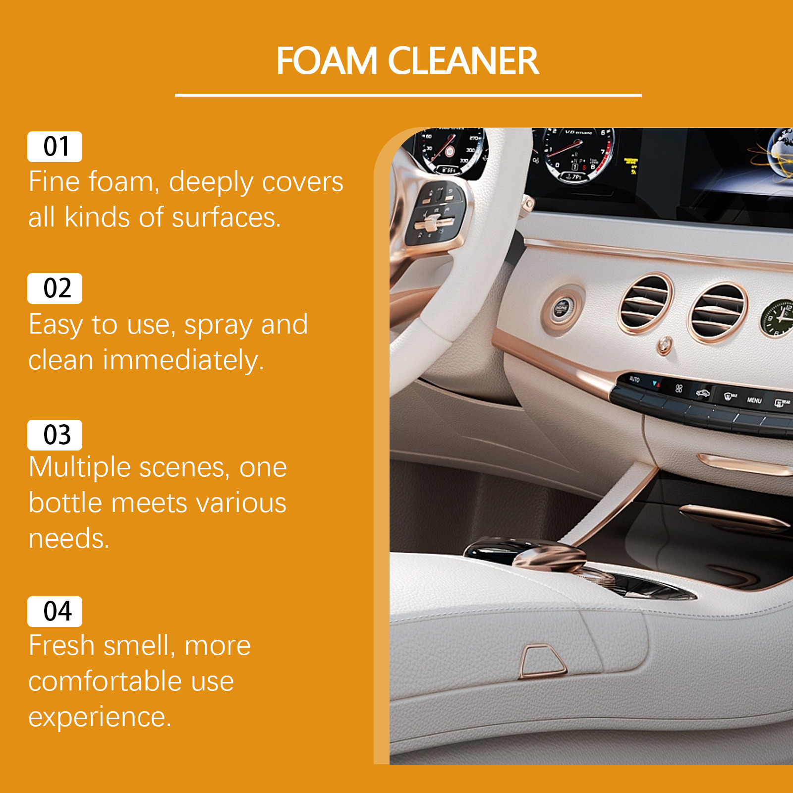 Homonth Multi-Purpose Foam Cleaner, Car Interior Decoration Leather Maintenance, Anti-Fouling, Gloss and Renovation Agent
