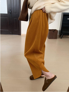 Pregnant women's chenille belly support slimming loose autumn and winter granny pants pregnant women European cotton velvet casual wide-leg straight pants plus velvet