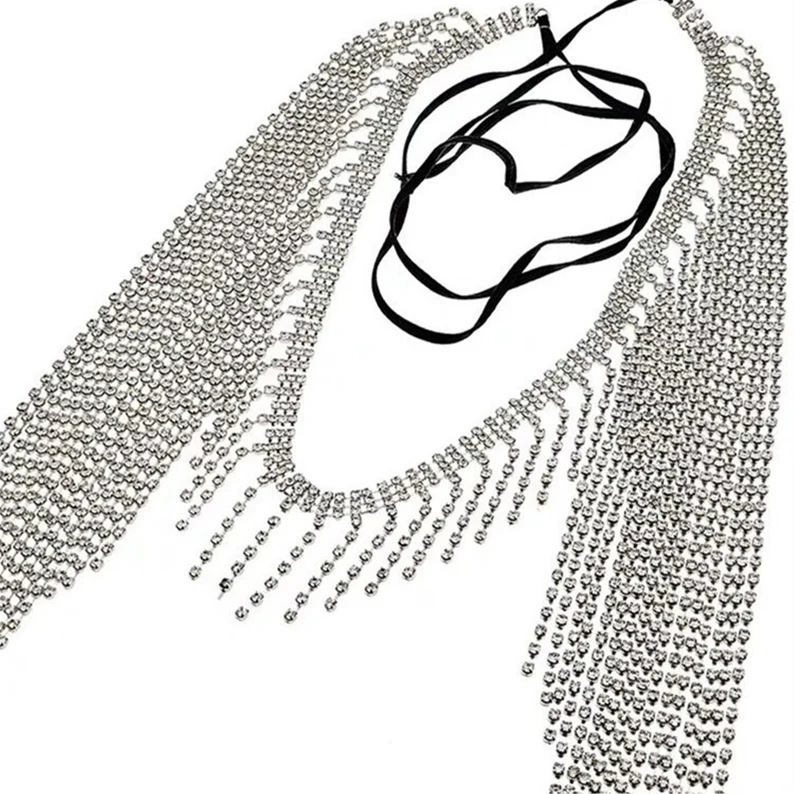 Tendencia transfronteriza rhinestone diadema personalidad europea y americana moda borla frente cadena alto sentido accesorios headwear