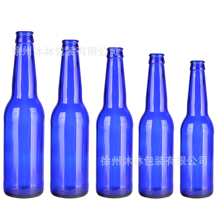 工厂大货供应330ml 蓝色料玻璃啤酒瓶食品包装