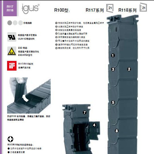 德国IGUS拖管R117-R118系列-防高温碎屑-保护管线