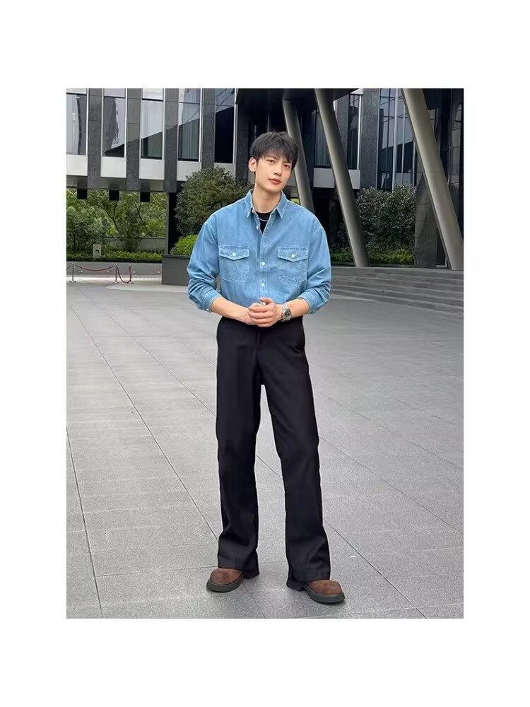 Retro Men's Denim Shirt With Double Pockets - Versatile Style_voghion.com