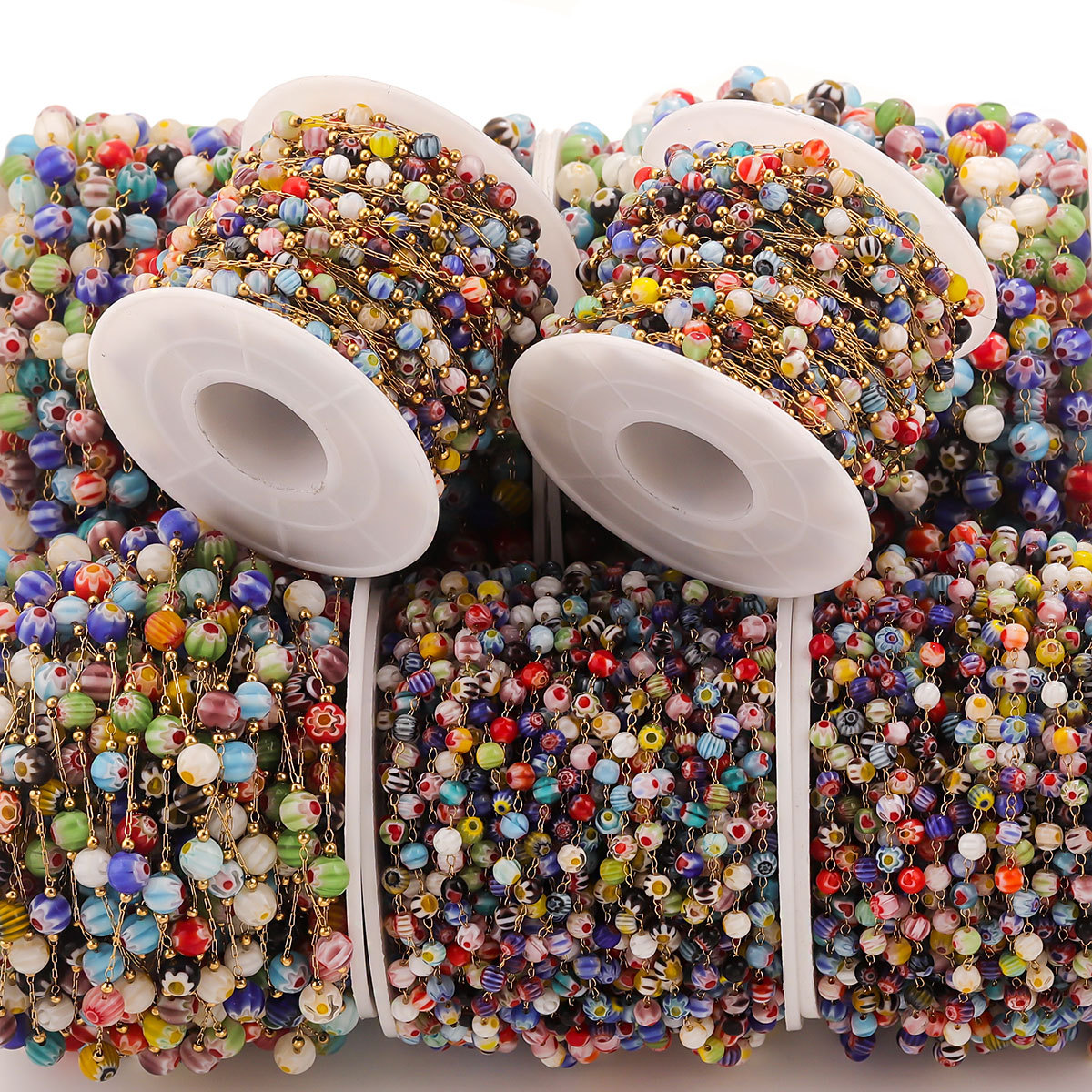 Nuevo cross-border de acero inoxidable flores de piedra de vidrio cadena de cristal colorido collar DIY accesorios de joyería de pulseras