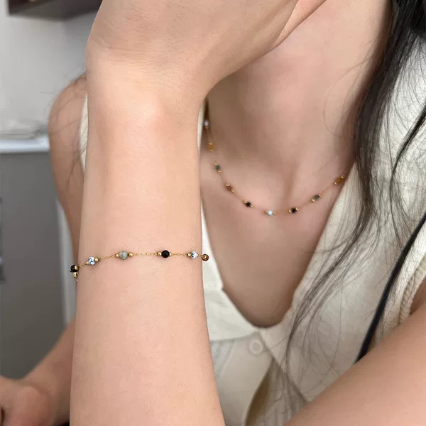 Doudou Color Stone Stitching Bead Simple Bracelet Women's Fashionable European and American Style Casual Style Fashionable Bracelet Jewelry