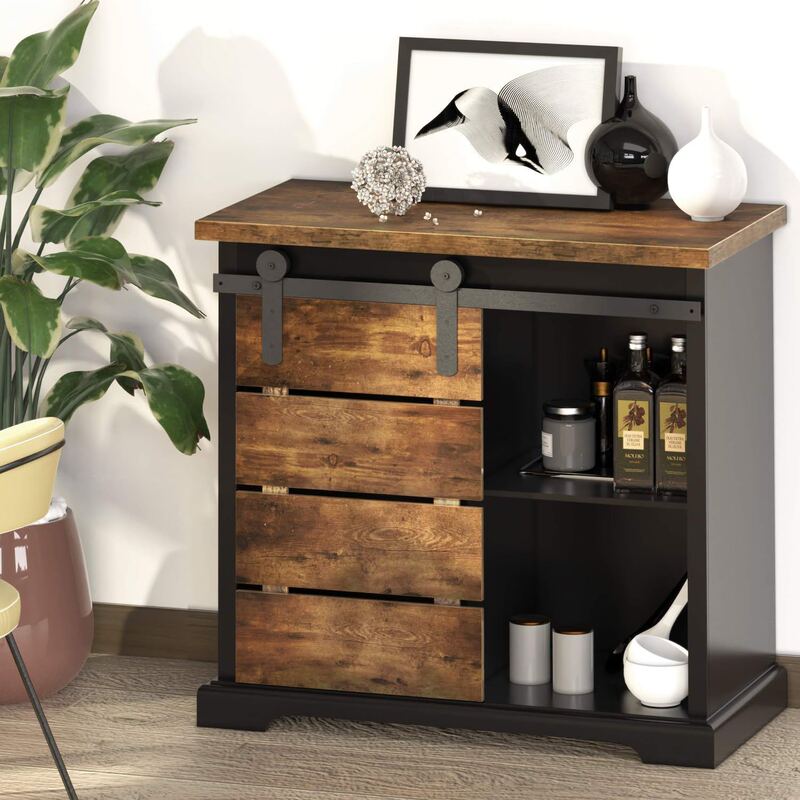 Cross-border Popular Kitchen Living Room Sliding Barn Door Storage Locker with Adjustable Shelf Coffee Bar Cabinet