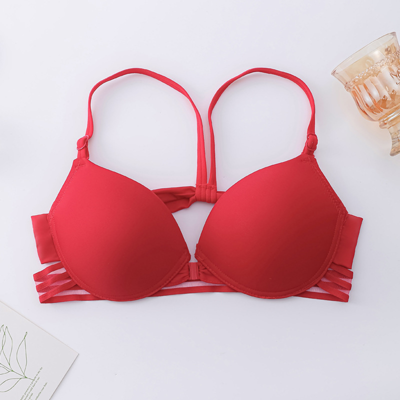Verano nuevo sin anillo de acero frontal hebilla reunida sujetador sexy belleza de espalda ropa interior de moda de chicas sujetador de espalda abierta