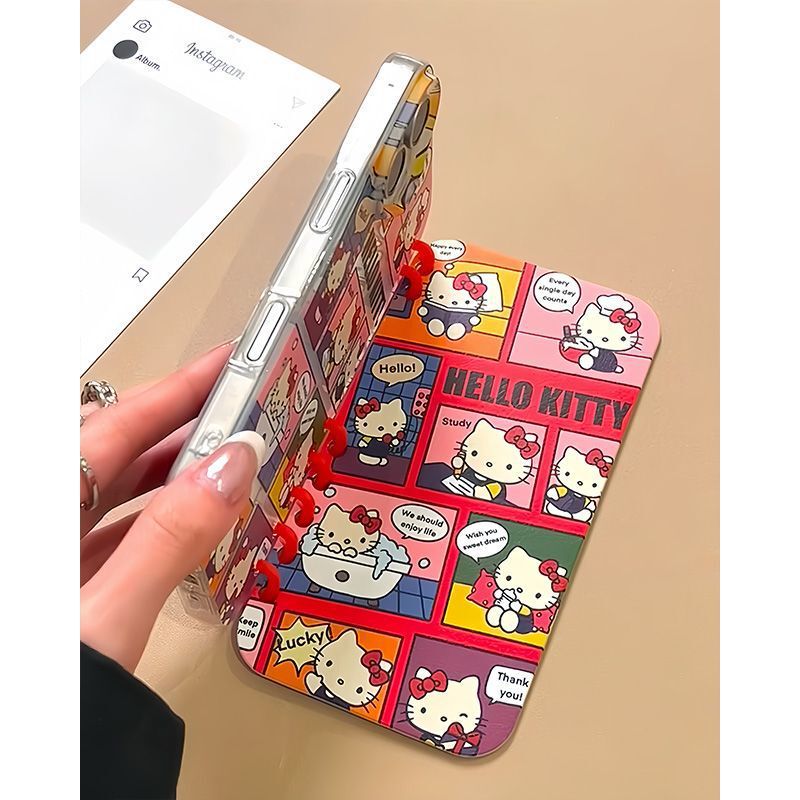 卡通涂鸦kt猫翻盖笔记本iPhone15promax苹果16手机壳14书本13可爱|undefined