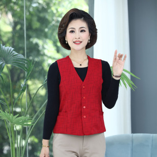 Elderly Clothes Plaid Vest Grandma's Autumn New plus size Vest Middle-aged and Elderly Female Mother's Casual Waistcoat