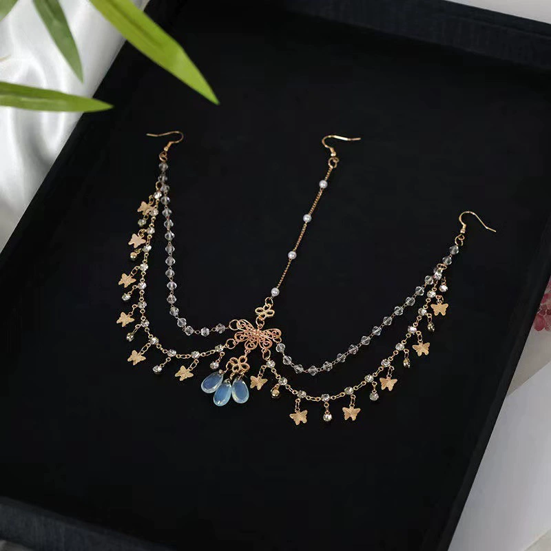 Древний стиль экзотических головных уборов Hanfu кисточки с кисточками украшение на лбу