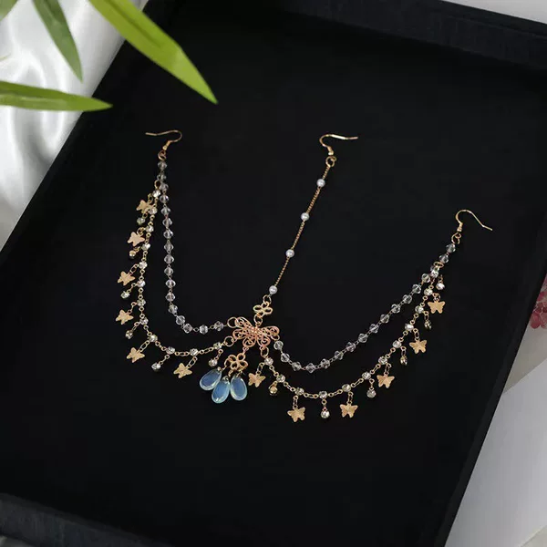 Antique and Exotic Headwear Hanfu Tassel Hair Ornament Headwear Headwear Eyebrow Pendant Exquisite Super Fairy Butterfly Headwear