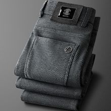 轻奢灰色斜纹修身小直筒休闲裤男时尚皮牌秋季男士帅气有型商务裤