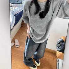 纯棉美式复古苹果印花短袖t恤女2025新款设计感小众宽松潮牌上衣