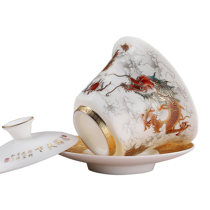 Longnian de alto grado de grasa oveja Jade juego de té liso traje de caja de regalo de cerámica de Su juego de moda Nacional juego de té de Kung Fu