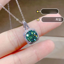 2克拉八心八箭镀白金色仿真蓝绿莫桑钻吊坠女 直播首饰品锁骨项链