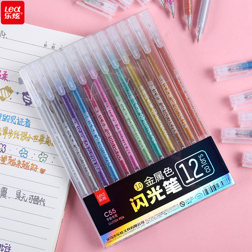 Stylish Metal Flash Gel Pen with Large Capacity, Colored Neutral Pen, Growth Album Compatible Black Card, Ideal for Journaling