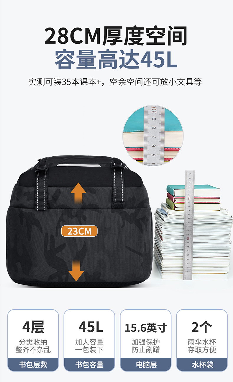 2026 neues Schulrucksack Modell für Jungen Mittelstufe Oberstufe große Kapazität Rückenlastentragung Universitätsstudenten Rucksack Doppelschultergurte