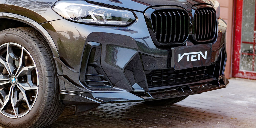 Suitable for 22-25 BMW X3 G01 late LCI modified VTEN front lip, front air spoiler, glossy black three-section front splitter