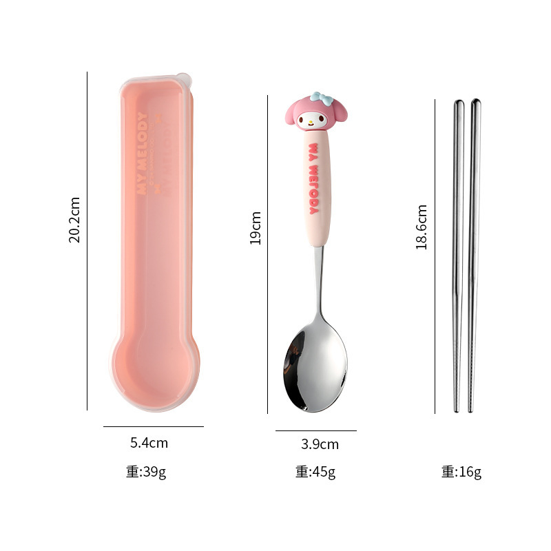 304 ステンレス鋼本物のサンリオスプーンと箸セット大きな耳の犬子供用スプーンクロメポータブル食器セット|undefined