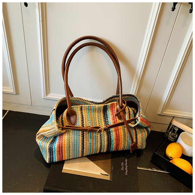 Beach vacation bag 2025 New style trendy and fashionable single-shoulder bag, large-capacity tote bag, hand-woven straw bag undefined