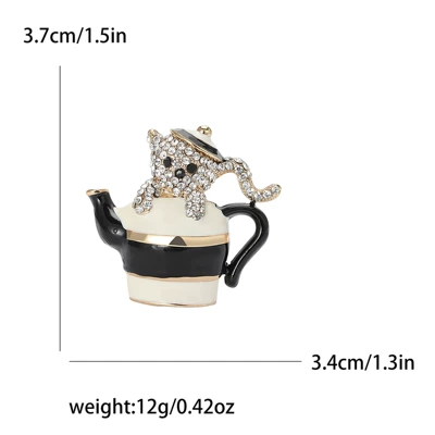 Korean Style Cute Creative Enamel Rhinestone Cup Bear Brooch Fashion All-match Men's and Women's Clothing Corsage Jewelry Pin (Yaxa sancaqları) - black-2476-bk