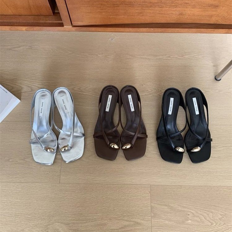 여름 여성을 위한 프렌치 스타일 메탈 버클 오픈 토 하이힐 샌들, 신상 원라인 샌들, 로마 슬리퍼