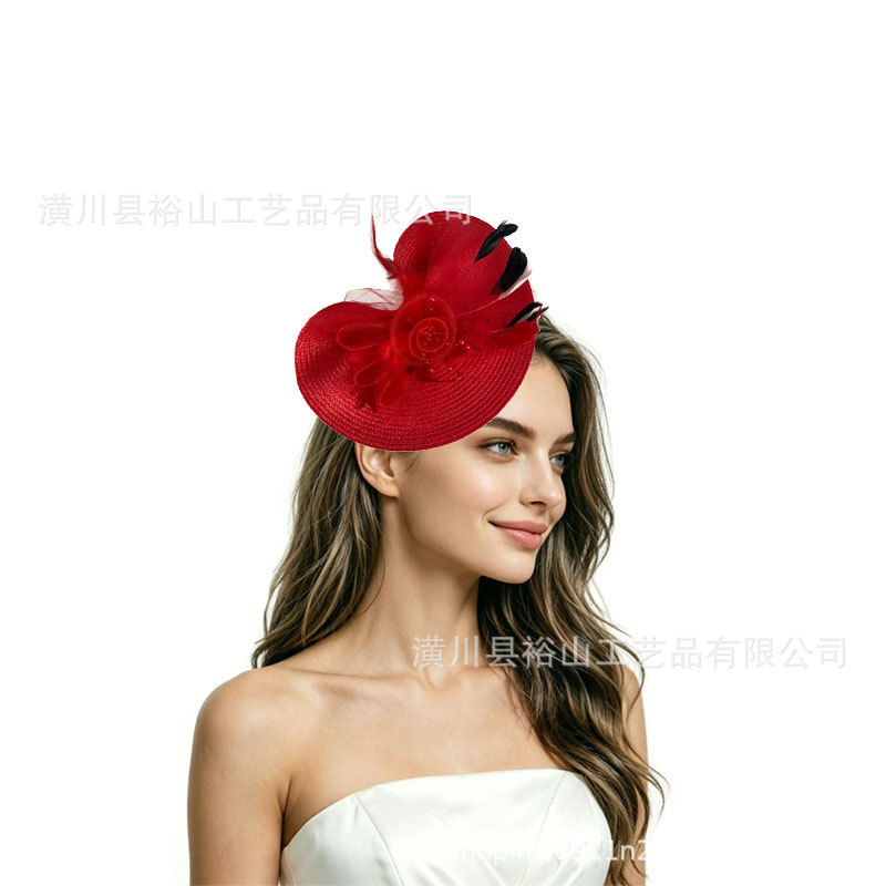 European and American Amazon bridal headpieces, horse racing festival, ball, and banquet hats, extravagant headdresses, feather and tulle headpieces, hair accessories