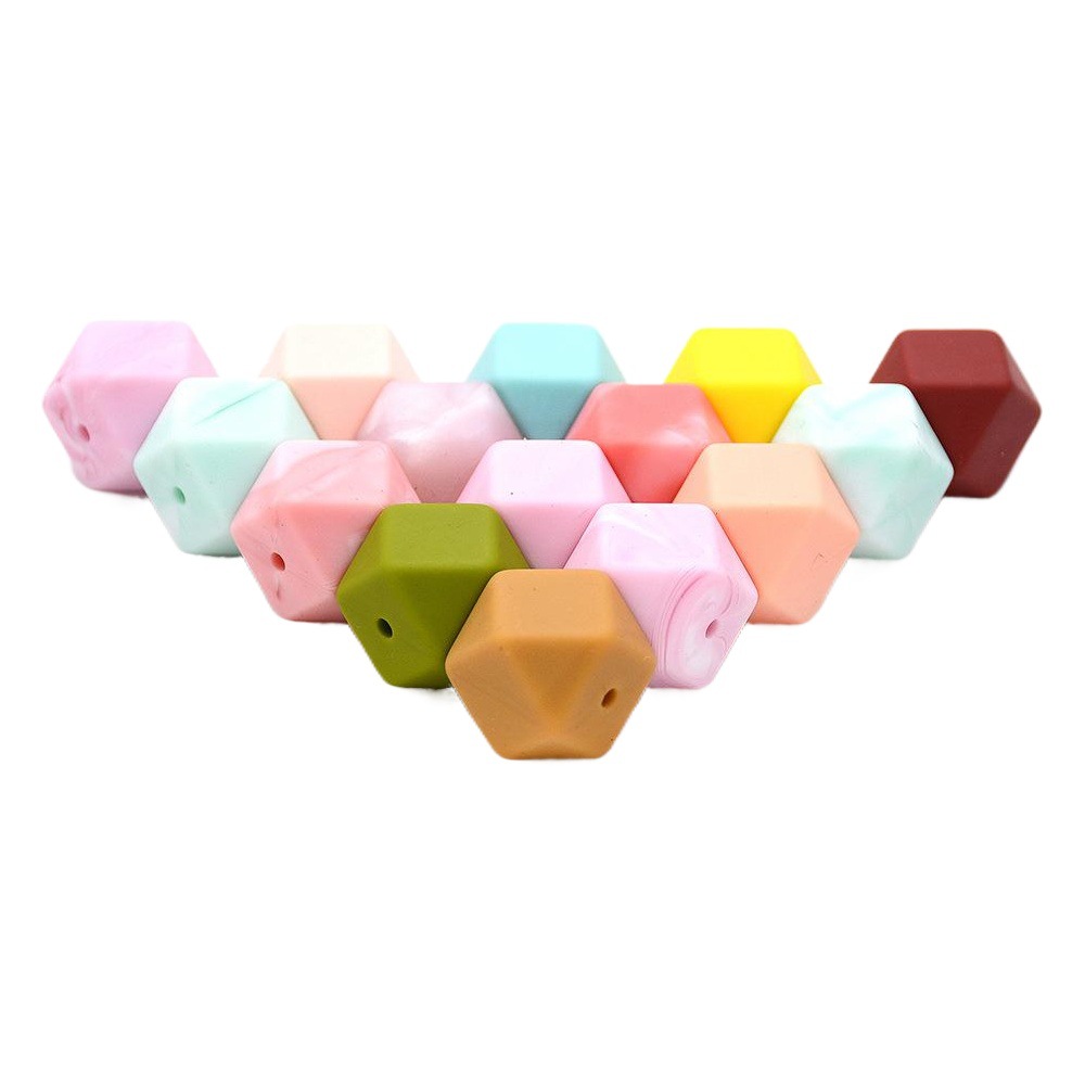 Polygon Silicone Beads 14mm Hexagon Beads Silicone Multicolor Octagonal Beads DIY Pacifier Chain Accessories Wholesale