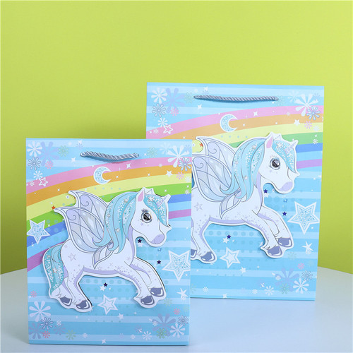 Unicorn Paper Gift Tote Bag Wholesale Patch 3D Gift Wrapping Paper Bag Dusting Powdered Children's Pouch