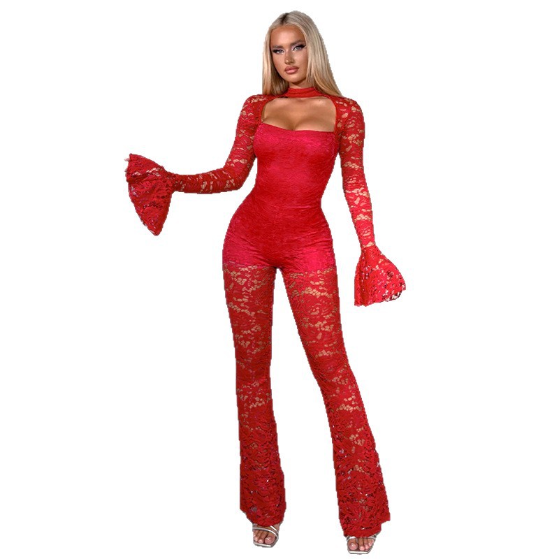 Comercio exterior otoño y invierno nuevo estilo de ropa de mujer europea y americana color sólido sexy cuerno hueco manga larga cintura delgada encaje jacket mujer