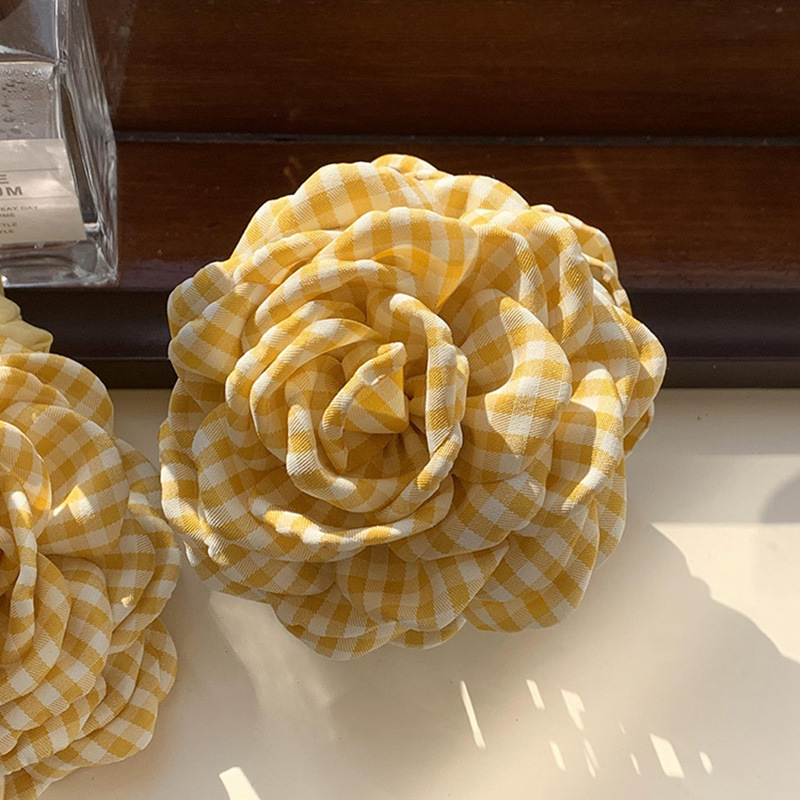 絶妙な黄色のチェック柄の花のヘアクリップ、シンプルなヘアクリップ、ハイエンドのサメクリップ、気質、韓国の甘いヘアクリップ、女性用のヘッドバンド|undefined