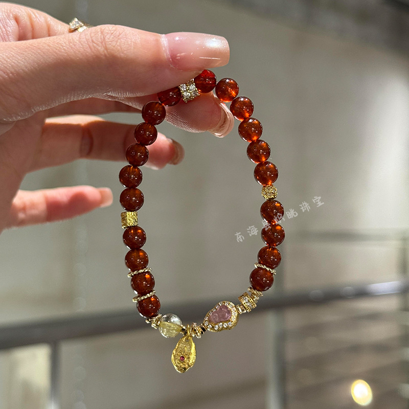 Trendy Style [Fu Lu Zhi] Original Wine Red Garnet Gourd Bracelet for Women, Chinese Fashion Zodiac Year