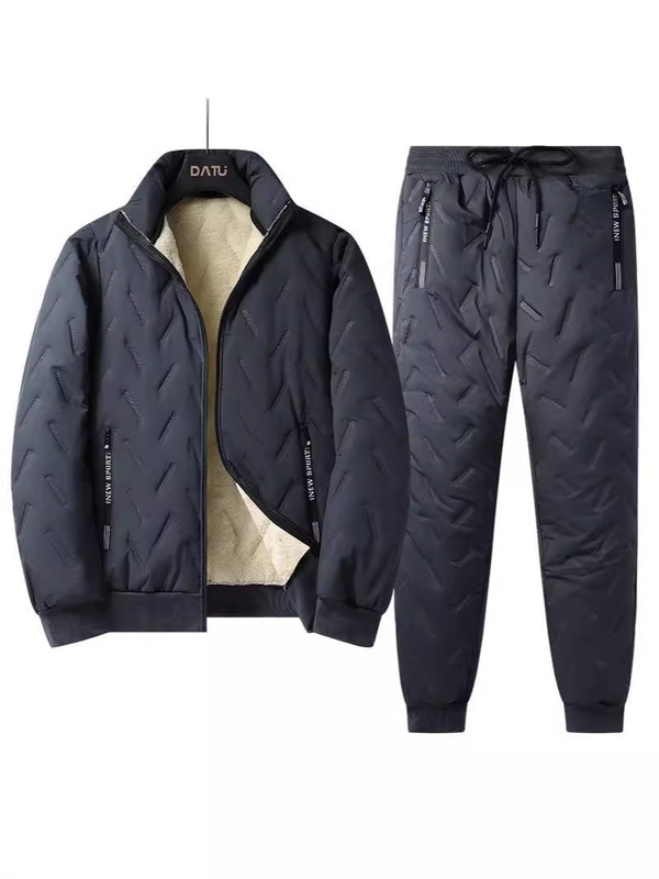 跨境冬季新款棉服套装男加厚保暖羊羔绒棉衣棉裤全套棉衣两件套装|undefined