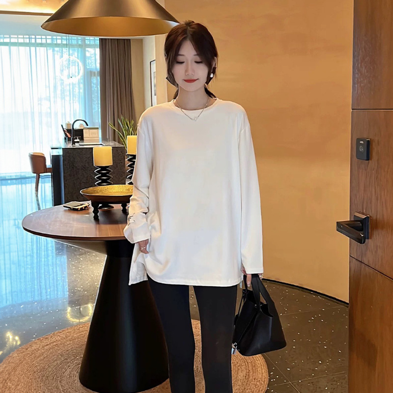 白いスウェットシャツを重ね着して長袖のルーズボトムシャツを着た女性用Tシャツ2025春秋冬の新作厚手のトップス|undefined