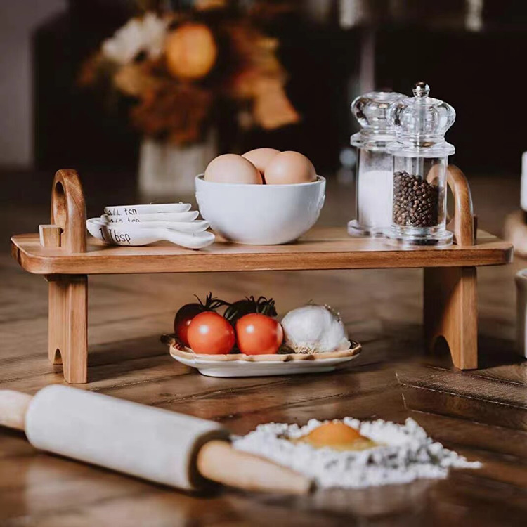 Nordic occidental restaurante pastelería plato de fruta madera de acacia Plato decorativo estante de madera bandeja de postre doméstico