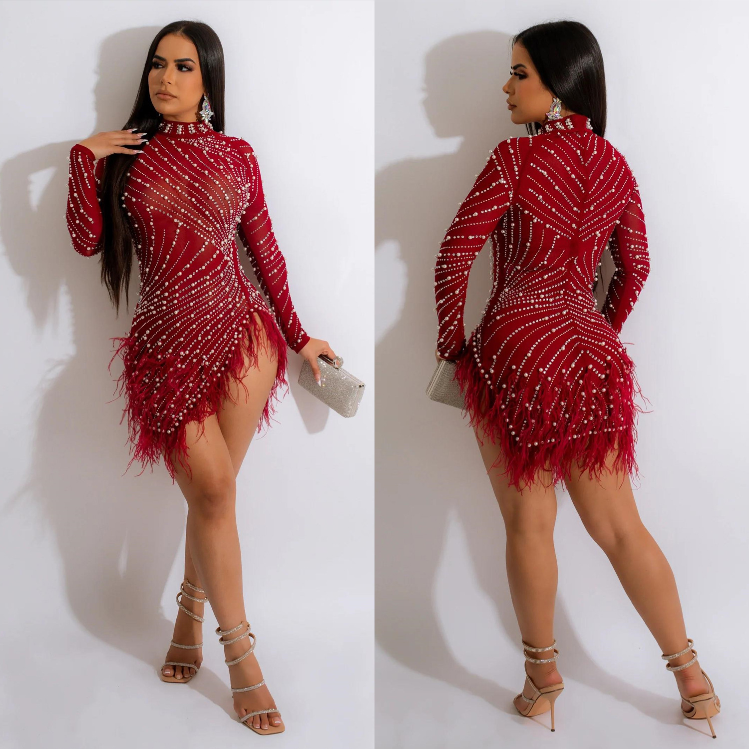 291g Weight Asymmetrical Dress Dress Length Type Long Sleeve Sleeve Length Bodycon Dress Dresses Type Spandex, Polyester Fabric Type Mid Waist Waist Line Party, Stage Occasion Round Neck Neckline Skinny Fit Type Solid Color, Sparkly Pattern Summer Season Women's Gender Beaded, Tassel, Diamond Design Elegant, Sexy Style Wholesale Women's Elegant Sexy Beaded Tassel Diamond Solid Color Sparkly Party Stage Round Neck Long Sleeve Bodycon Dress 20