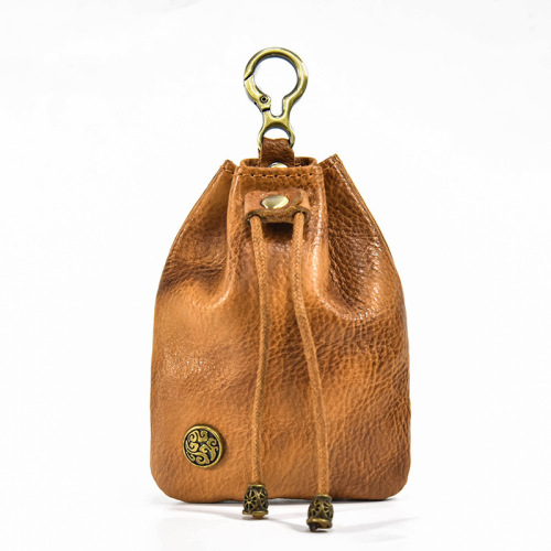 Cowhide Coin Bag Literary Mini Coin Purse Retro Short Leather Small Wallet Data Cable Storage Bag Dropshipping