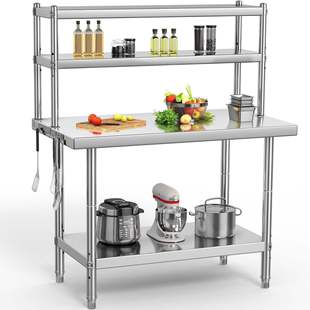 Stainless Steel Round Leg Workbench Commercial Multi-Layer Thickened Stainless Steel Kitchen Operation Workbench with Stand Workbench