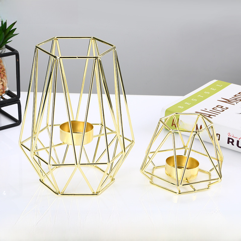 Factory Wholesale Nordic Minimalist Geometric Iron Candle Cup Decorative Creative Gold Plated Candle Holder