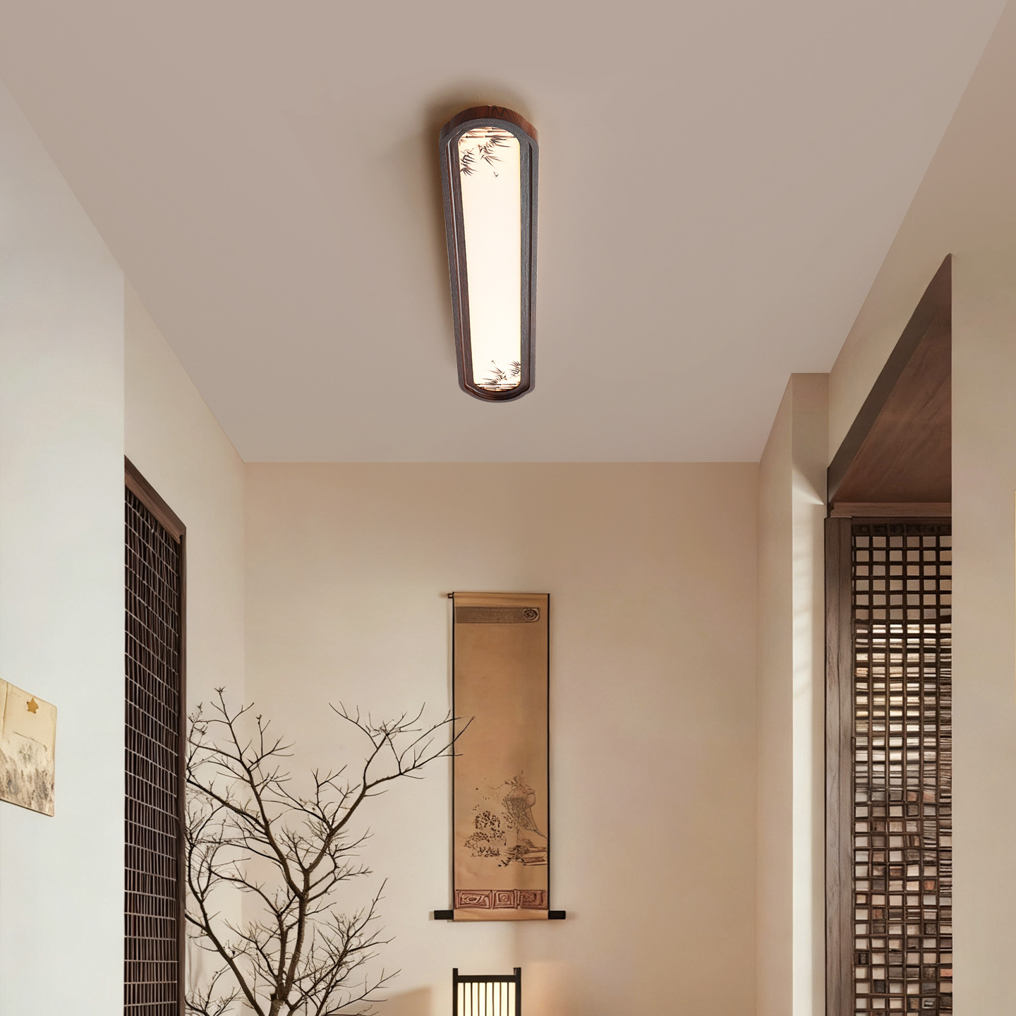 Pasillo pasillo nueva luz de techo chino de color nuez estilo Song estética balcón puerta de entrada lámpara de tira L263