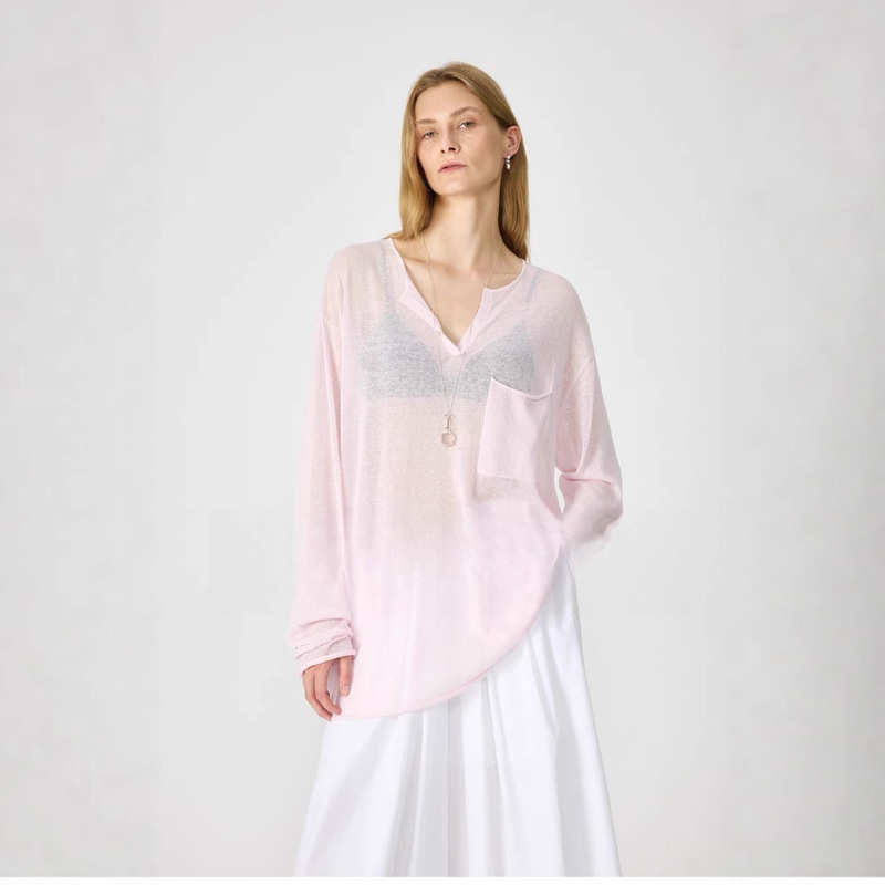 Open/Jian New Summer Sun Protection Blouse Top Small V Neck Loose and Versatile Casual Flap Pocket Pants Decoration Sports Long-Sleeved t Open/Jian New Summer Sun Protection Blouse Top Small V Neck Loose and Versatile Casual Flap Pocket Pants Decoration Sports Long-Sleeved t