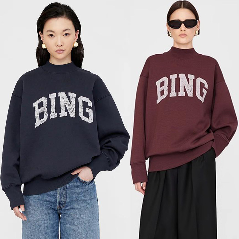 24 Early Autumn Top American Niche Fleece Letter Printing Casual Loose Pullover Round Neck Long Sleeve Sweatshirt for Women