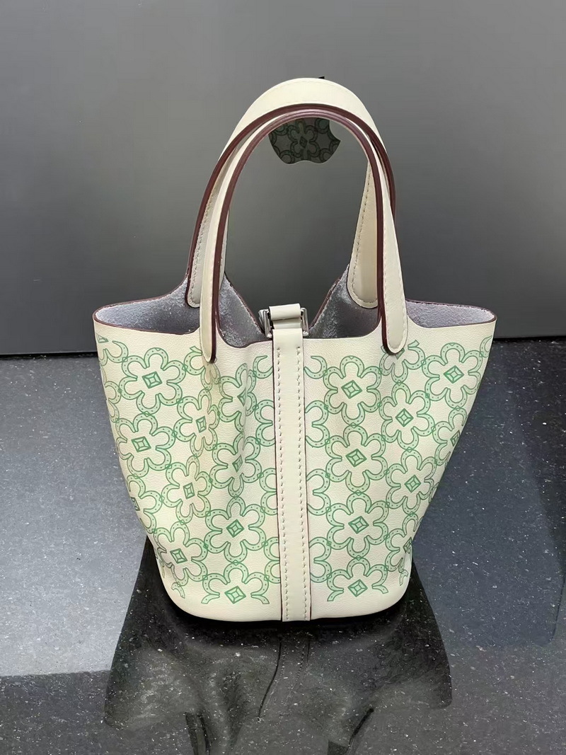 2024 Neue echte Lederkopfschicht Rindsleder Mini-Gemüsekorb Siebdruck Blumeneimer Kordelzug Offene Damentasche_voghion.com