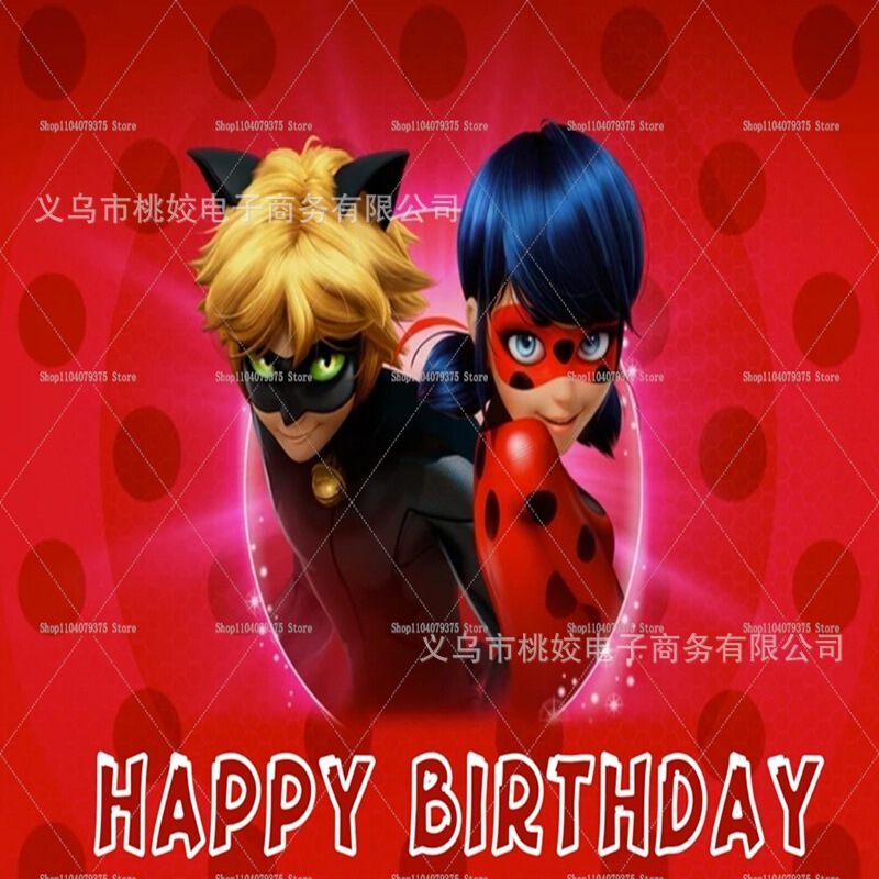 跨境亚马逊瓢虫雷迪儿童生日背景布乙烯基布派对装饰背景横幅接JI|undefined